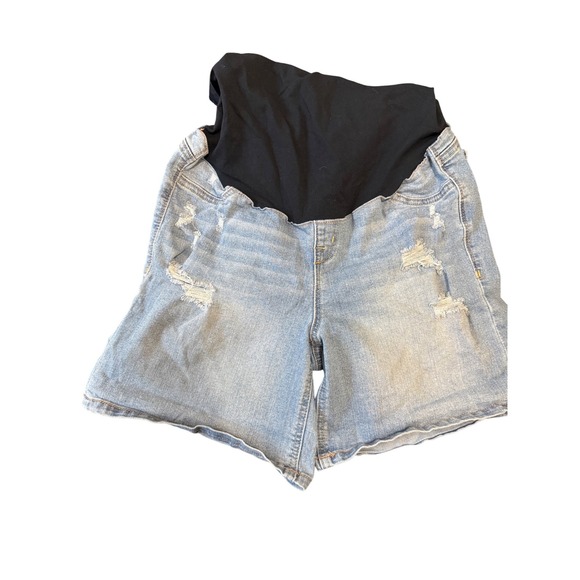 1822 Denim Maternity Distressed Jean Shorts Black Panel Size 12/31 - Picture 1 of 3